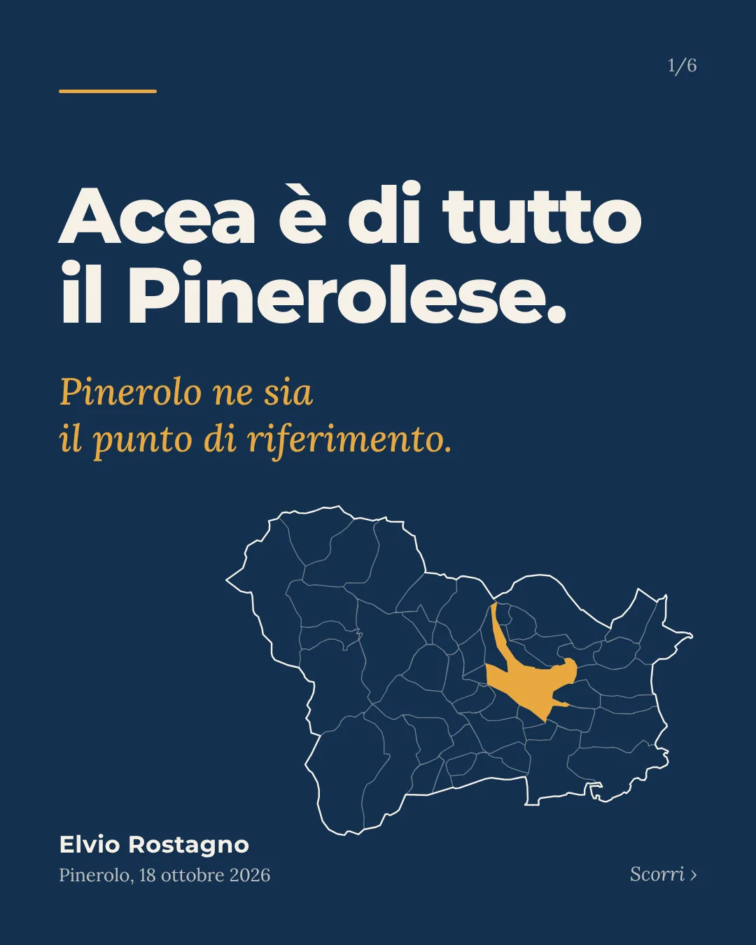 Acea è di tutto il Pinerolese. Pinerolo ne sia il punto di riferimento. Mappa dei 47 Comuni con Pinerolo in evidenza.